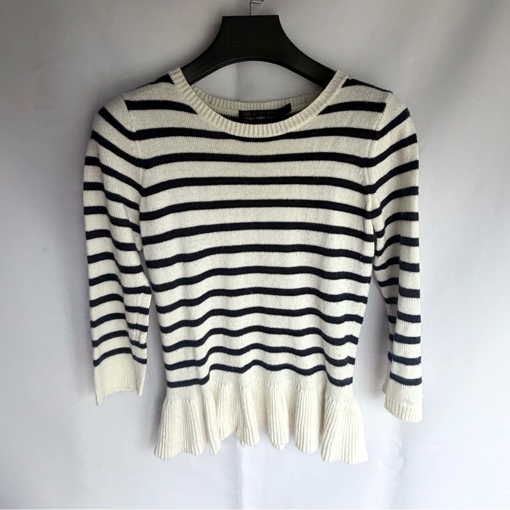 Banana Republic Outback Red Striped Navy &White Peplum Sweater with Bow Detail